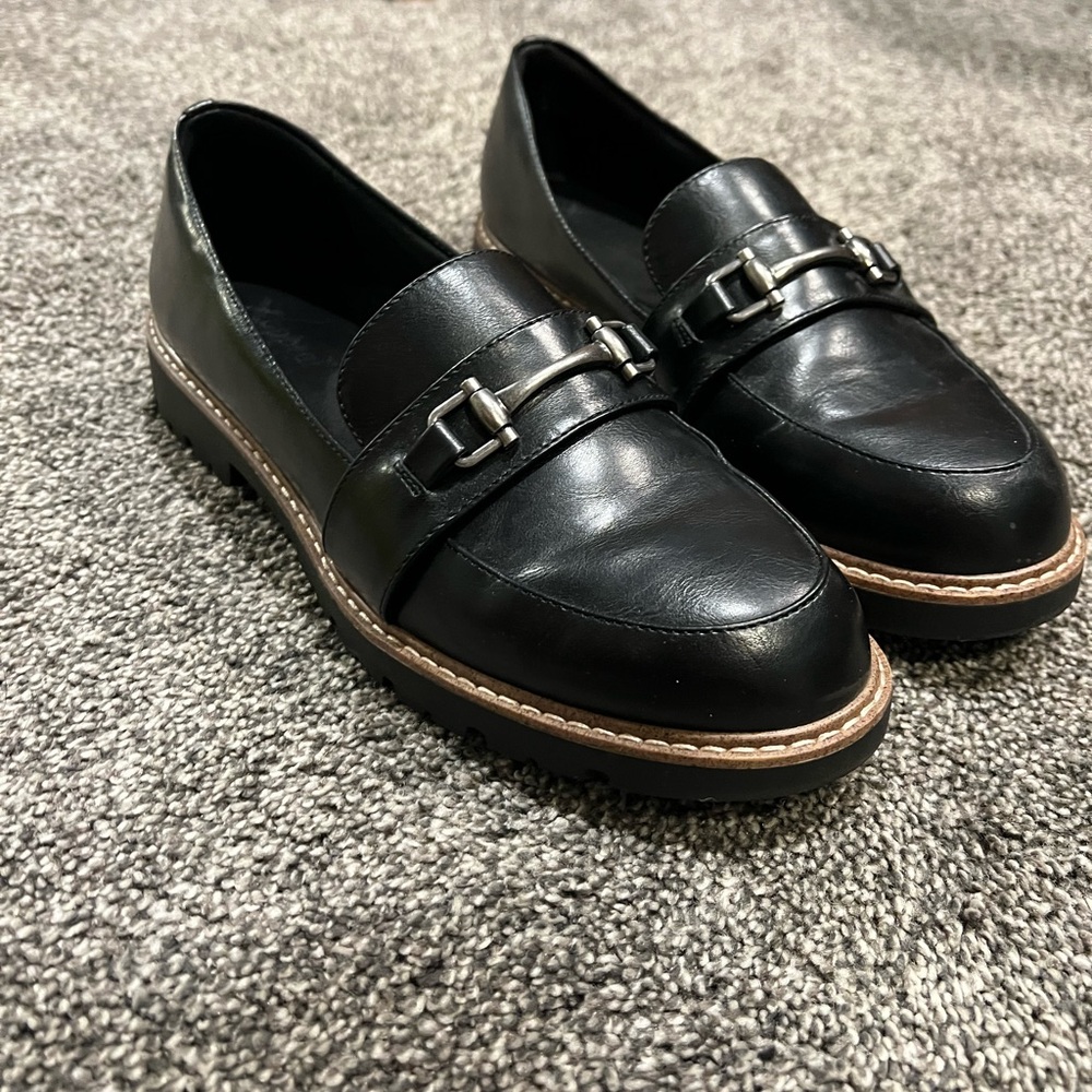 Black Leather womens Loafers